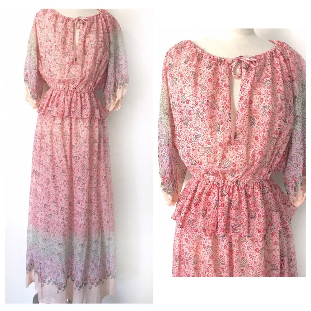 VTG ADRI Boho Hippie Prairie Maxi Dress Floral M L